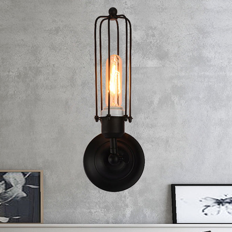 Industrial Black/Rust Metal Wall Sconce With Linear Cage Design For Living Room 1 / Black