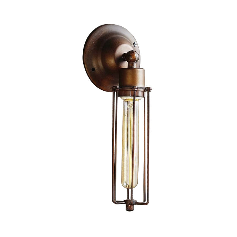 Industrial Bronze Wall Sconce For Dining Table - Tube Shape Wrought Iron Lamp