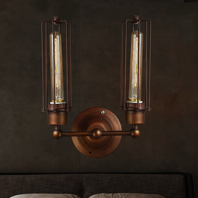 Industrial Bronze Wall Sconce For Dining Table - Tube Shape Wrought Iron Lamp 2 /
