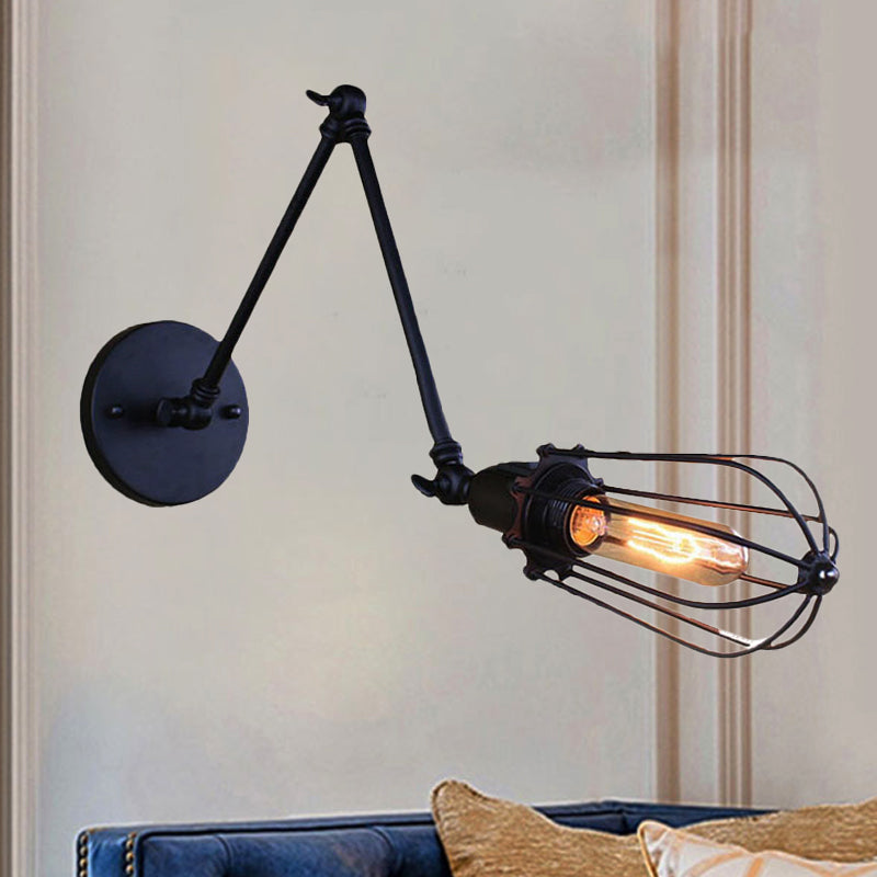 Adjustable Arm Wall Light With Cage Shade Loft Style Black/Brass/Aged Brass - Ideal For Table