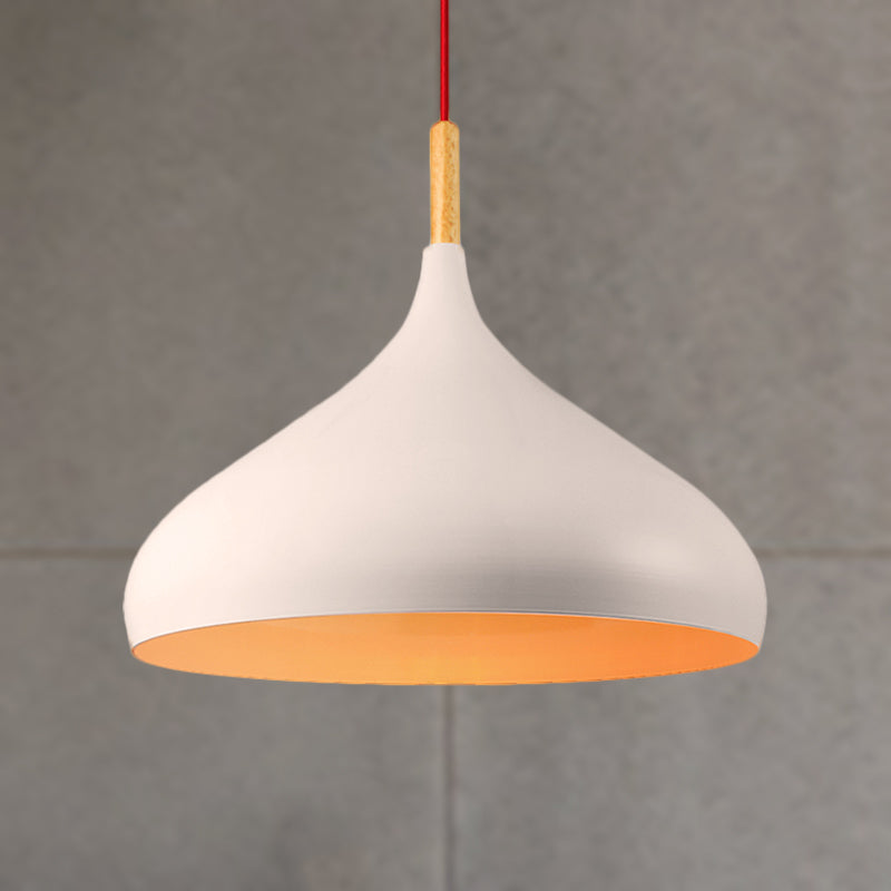 Simple Metallic 1-Light White Onion Shade Pendant - Perfect For Living Rooms