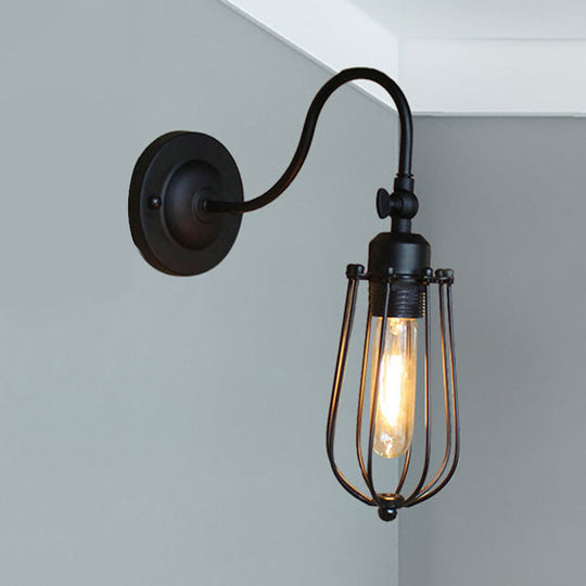 Retro Style Black Globe Wall Mount Light With Gooseneck Arm - Bedroom Mini Lamp / Bulb