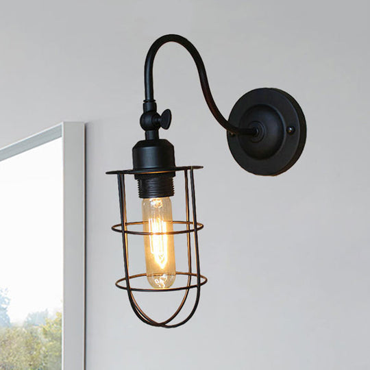 Retro Style Black Globe Wall Mount Light With Gooseneck Arm - Bedroom Mini Lamp / Oval