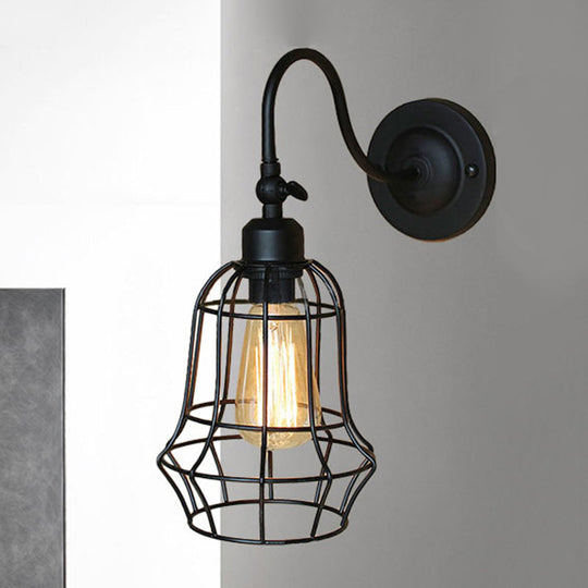 Retro Style Black Globe Wall Mount Light With Gooseneck Arm - Bedroom Mini Lamp / Barrel