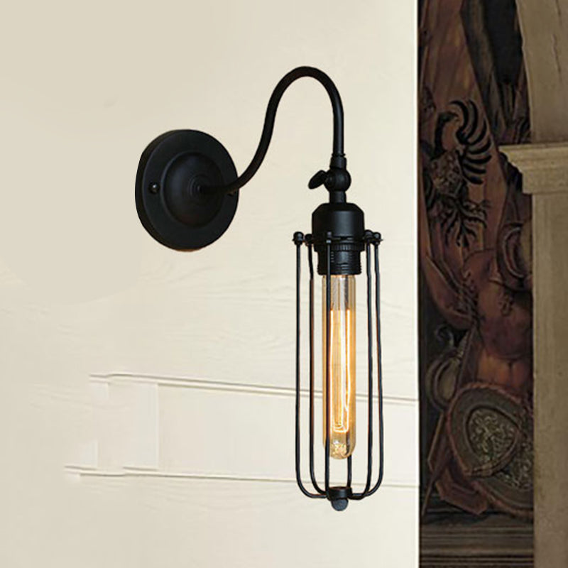 Retro Style Black Globe Wall Mount Light With Gooseneck Arm - Bedroom Mini Lamp / Tube
