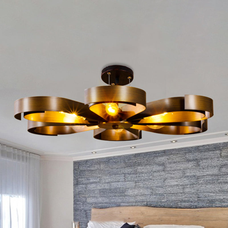 Rustic Flower-Shaped Chandelier: Bronze Metal 6-Light Pendant Light For Farmhouse Living Room With