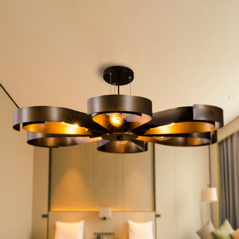 Rustic Flower-Shaped Chandelier: Bronze Metal 6-Light Pendant Light For Farmhouse Living Room With