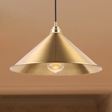 Conic Shade Metallic Pendant Light - Vintage Brass Indoor Ceiling Fixture With 1 Hanging