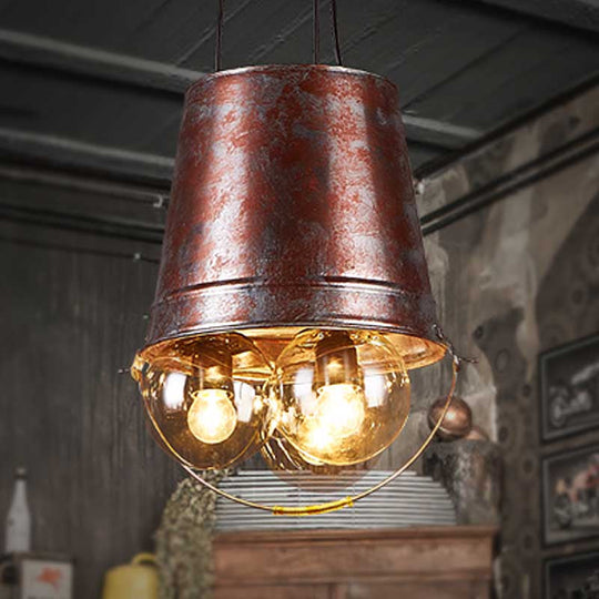 Rustic Semi-Globe Pendant Chandelier with Clear Glass, 3 Lights, Metal Frame - Black Hanging Fixture for Living Room