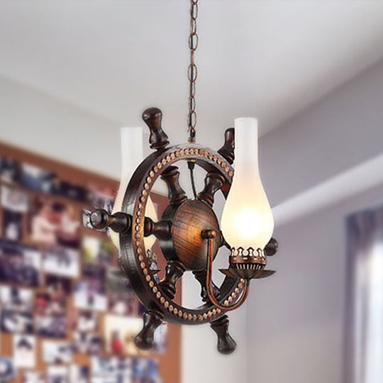 Industrial 2-Light Pendant Chandelier In Oil Rubbed Bronze With White Glass Bottle Shades