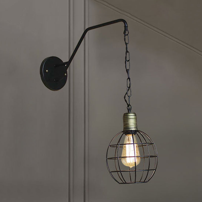 Industrial Style Black Triangle Globe Cage Sconce For Coffee Shop Wall Mount /
