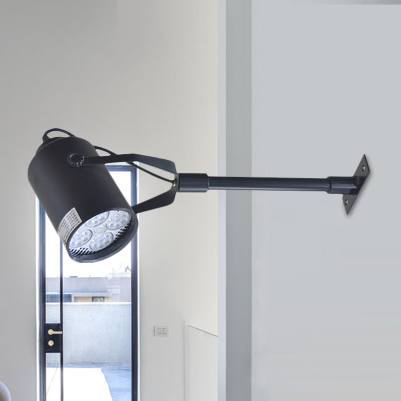 Industrial Style Led Rotatable Cylinder Wall Sconce Lamp For Restaurants: Black Metallic Mini