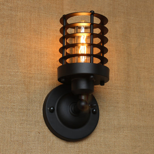 Wrought Iron Cage Wall Light - Industrial Rust/Black Finish