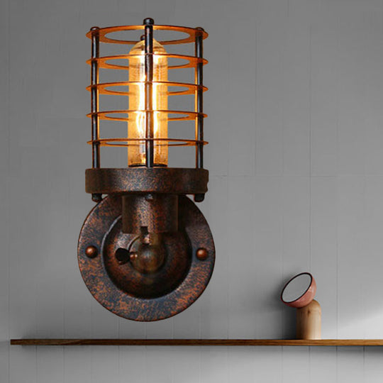 Wrought Iron Cage Wall Light - Industrial Rust/Black Finish Rust