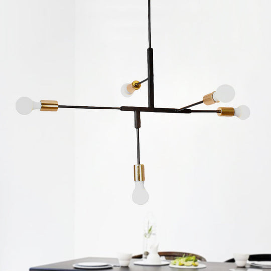 Branch Living Room Hanging Light - Open Bulb Industrial Metallic Multi Chandelier Lamp Black