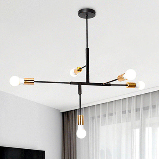 Branch Living Room Hanging Light - Open Bulb Industrial Metallic Multi Chandelier Lamp