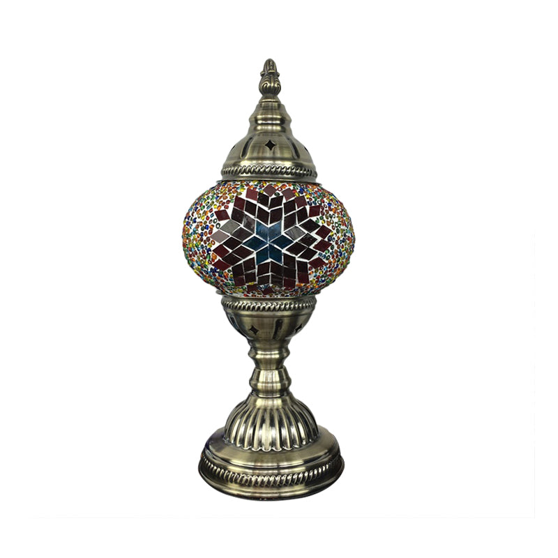 Traditional Aged Brass Coffee House Table Lamp With Colored Glass Shade
