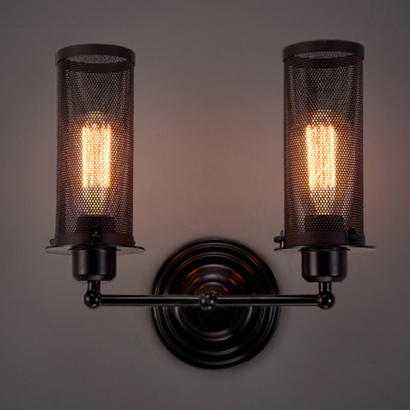 Antique Style Iron Wall Sconce With Mesh Shade - Farmhouse Mounted Lamp In Black