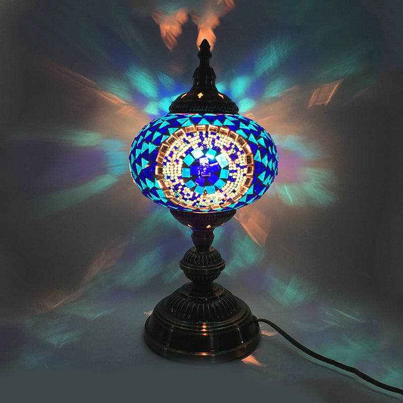 Traditional Red/Blue/Gold Glass Sphere Desk Lamp 1 Head Task Lighting For Living Room Blue