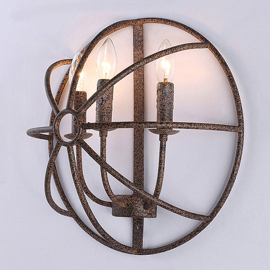 Rustic Semi-Circle Metallic Sconce Lamp - 3-Light Restaurant Wall Lighting In Rust/Black