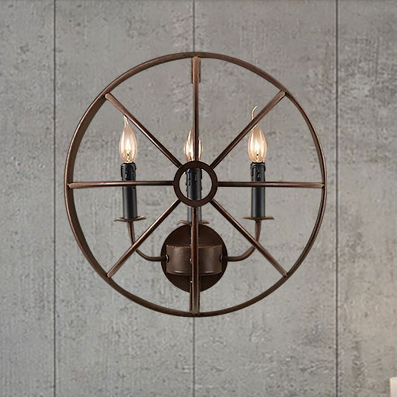 Rustic Semi-Circle Metallic Sconce Lamp - 3-Light Restaurant Wall Lighting In Rust/Black Black
