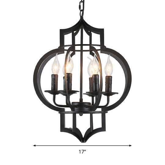 4/6 Bulbs Vintage Style Lantern Cage Chandelier Light in Black - Wrought Iron Medium Hanging Lamp