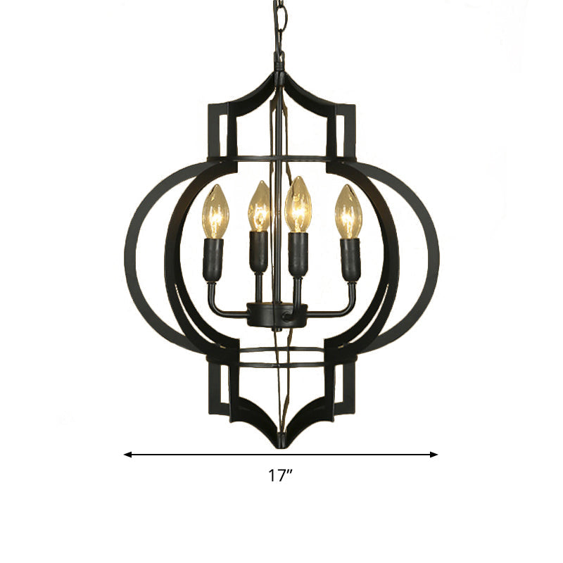 4/6 Bulbs Vintage Style Lantern Cage Chandelier Light in Black - Wrought Iron Medium Hanging Lamp