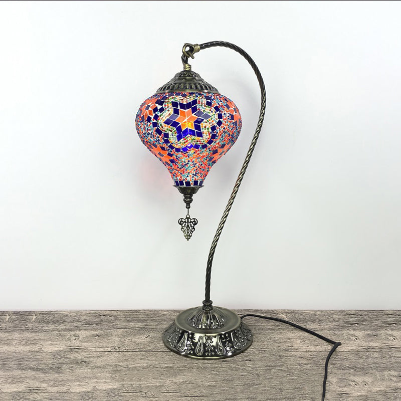 Antique Droplet Glass Shade Restaurant Table Lamp With Colorful Bulb Purple