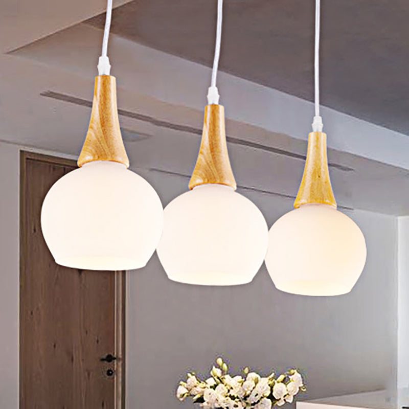 Modernist White Glass and Wood Pendant Lamp for Dining Table by 3 Heads Global