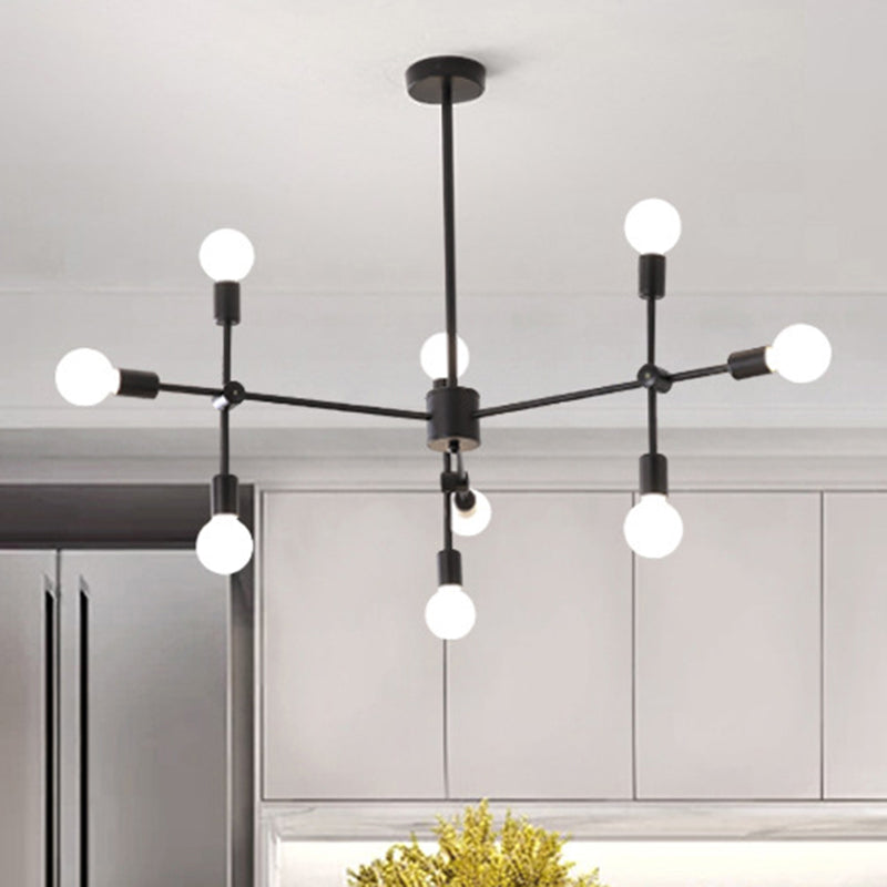 Industrial Metal Chandelier With Open Bulbs - 9/12 Lights In Black/Brass For Dining Room Pendant