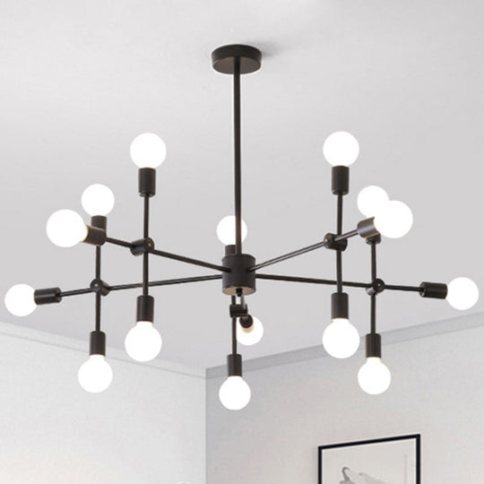 Industrial Metal Chandelier With Open Bulbs - 9/12 Lights In Black/Brass For Dining Room Pendant