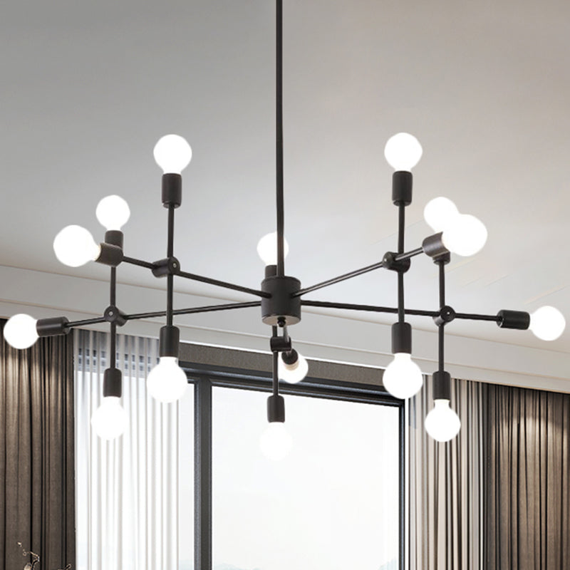 Industrial Metal Bulb Chandelier: Open Design, 9/12 Lights, Black/Brass Pendant Lighting for Dining Room