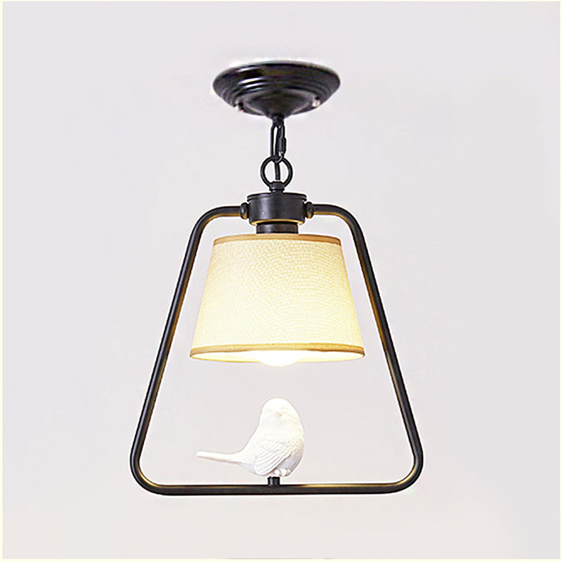Traditional Black/White Cone Pendant Ceiling Light With Bird Detail For Living Room Black