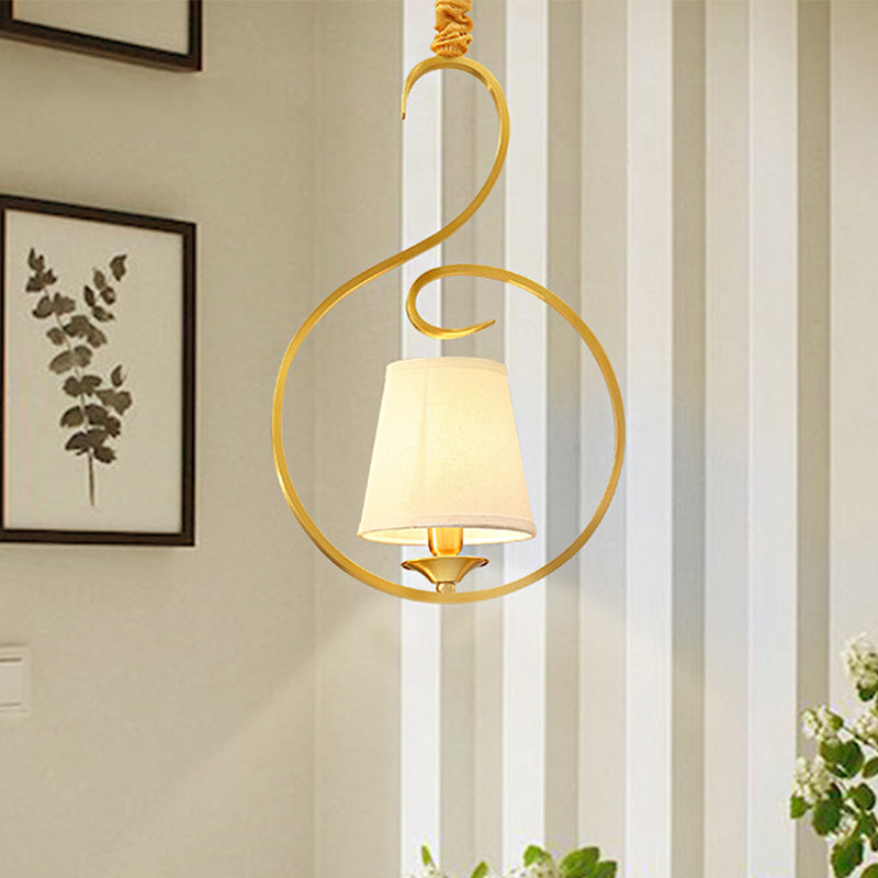 Golden Fabric Pendant Ceiling Light | Classic Cone Hanging Lamp For Living Room Gold
