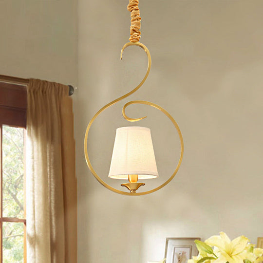 Golden Fabric Pendant Ceiling Light | Classic Cone Hanging Lamp For Living Room