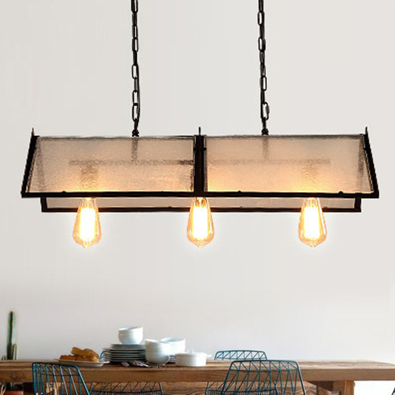 Classic Black Island Lamp - 3/5 Light Ceiling Hanging Fixture With Exposed Bulbs & Frosted Glass 3 /