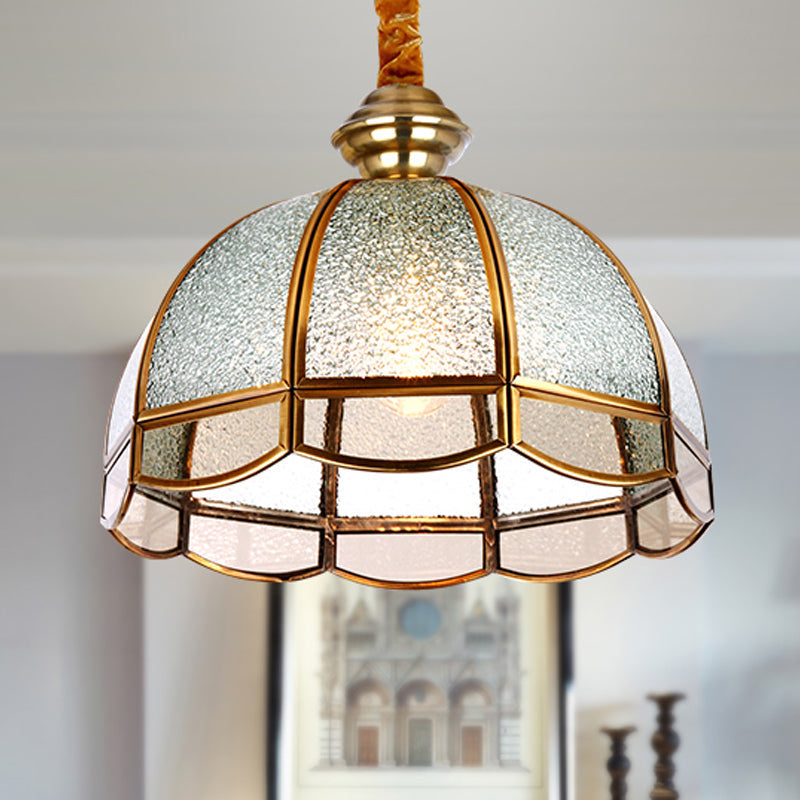 Modern Gold Glass Dome Pendant Light With Textured Design - Ideal For Living Room