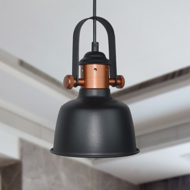 Industrial Barn Shade Pendant Lamp, Metallic 1-Head Suspension Lighting with Handle, Black/White - Ideal for Kitchen