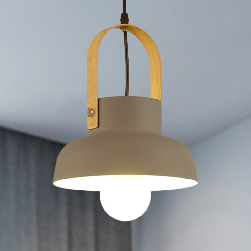 Retro Barn Pendant Lamp - 1 Light Metal Ceiling Light with Leather Strap (White/Grey/Black)