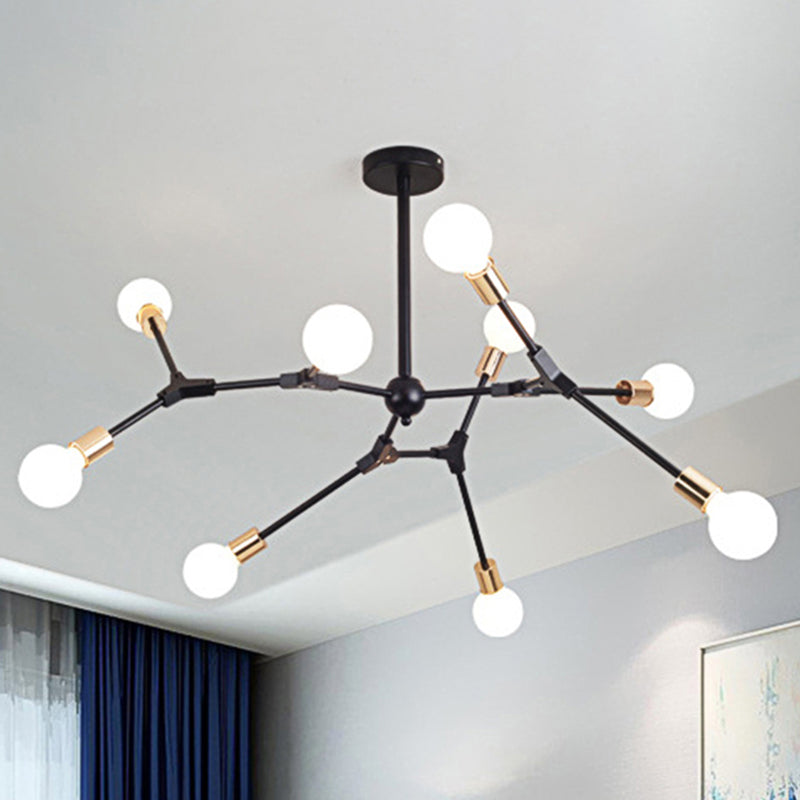 Retro Style Black Branch Suspension Light with Metallic Finish – Bedroom Chandelier Lamp (6/8 Lights) - Open Bulb Design