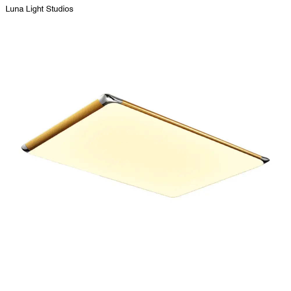 25.5/36 Rectangular Gold Led Metal Flush Ceiling Light For Living Room With Acrylic Shade -