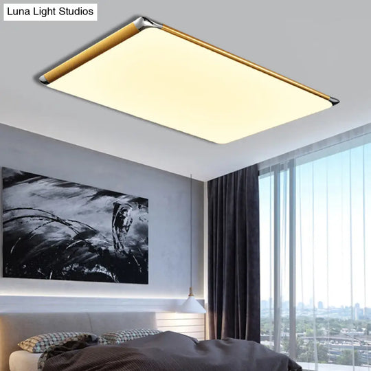 25.5/36 Rectangular Gold Led Metal Flush Ceiling Light For Living Room With Acrylic Shade -