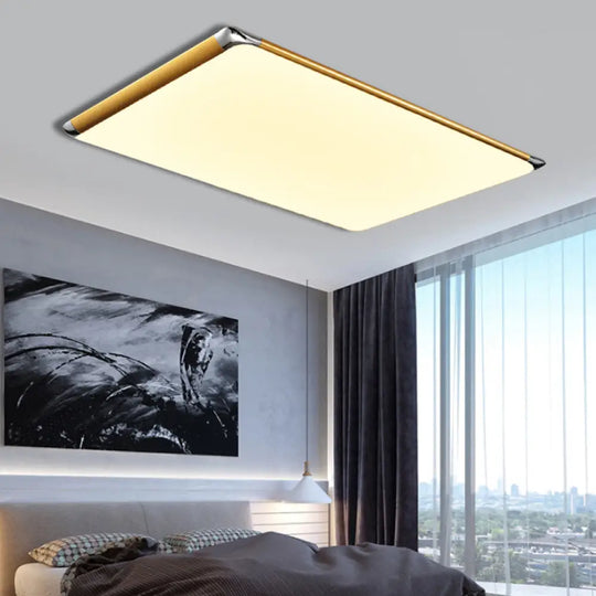 25.5’/36’ Rectangular Gold Led Metal Flush Ceiling Light For Living Room With Acrylic Shade -