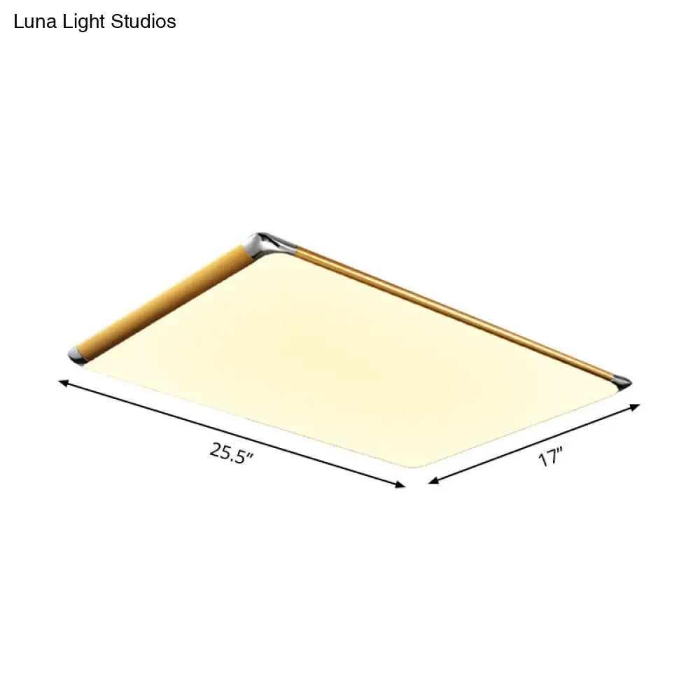 25.5’/36’ Rectangular Gold Led Metal Flush Ceiling Light For Living Room With Acrylic Shade -