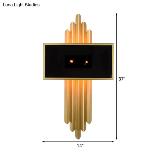 25.5/37.5 Wide Brass Sconce Light Rustic Fabric Rectangle Wall Lighting Fixture For Living Room