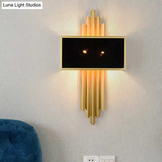 25.5/37.5 Wide Brass Sconce Light Rustic Fabric Rectangle Wall Lighting Fixture For Living Room