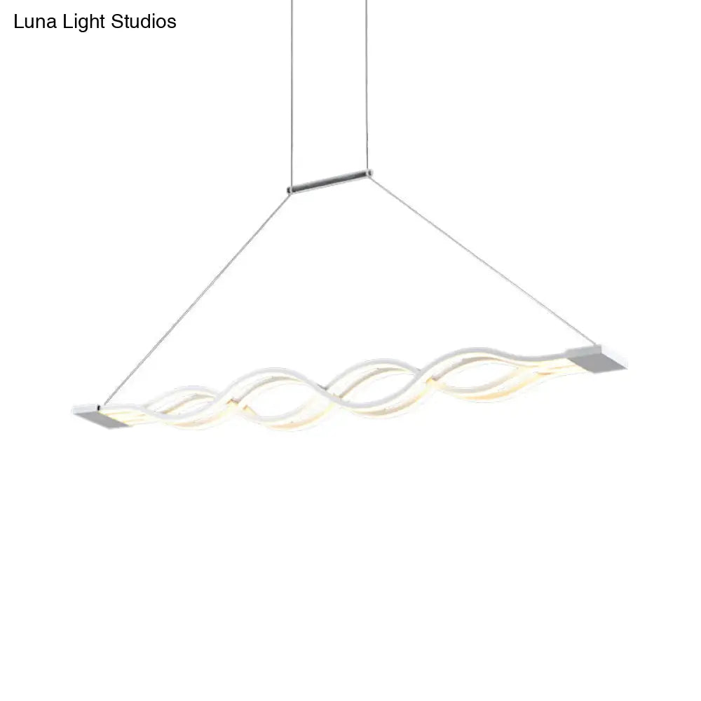 25.5’/39’ Modern White Wavy Led Pendant Light - Wide Acrylic Suspension For Island Ceiling In