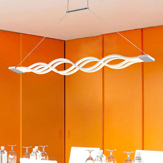 25.5’/39’ Modern White Wavy Led Pendant Light - Wide Acrylic Suspension For Island Ceiling In