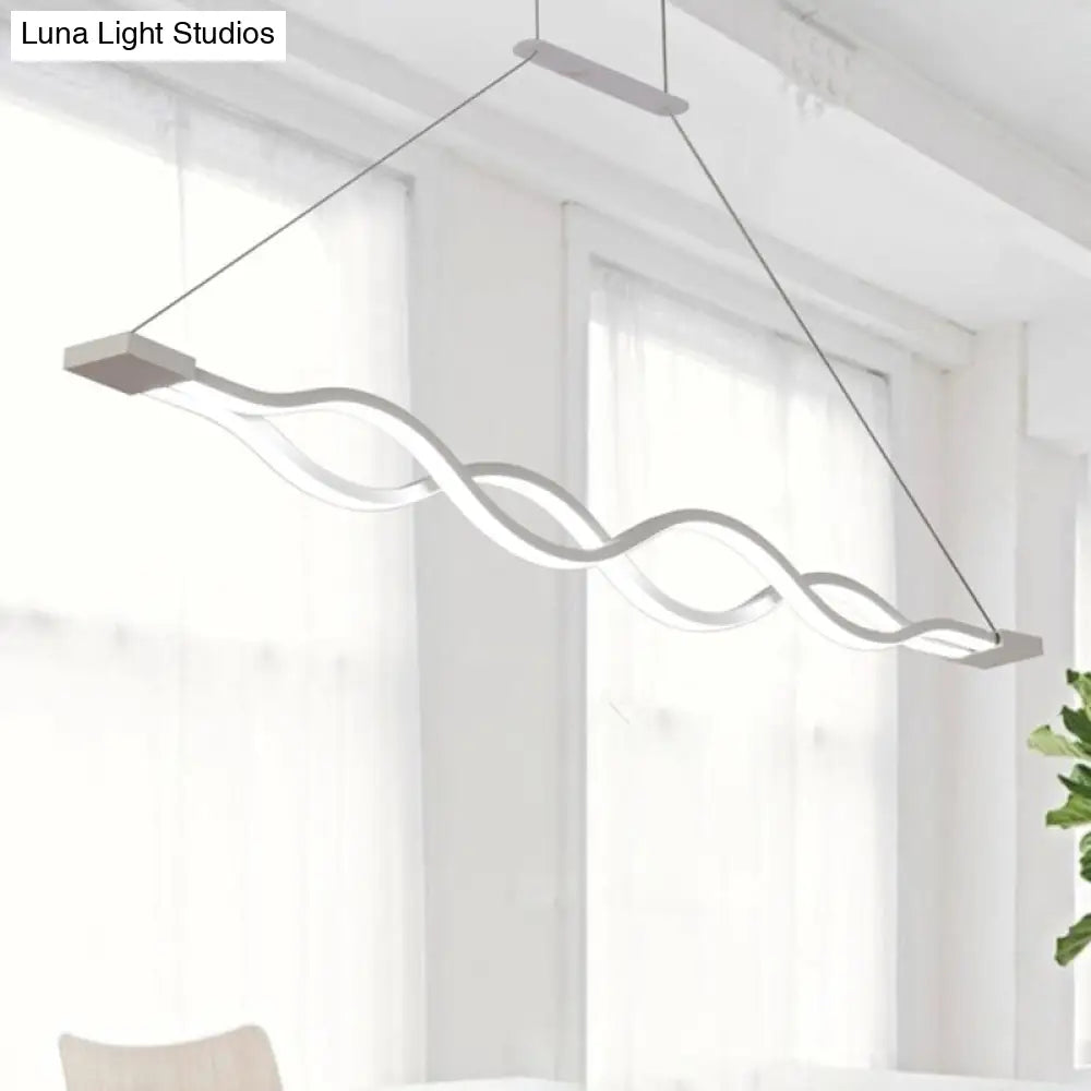 Modern Led Acrylic Ceiling Pendant Light Over Island (25.5/39) - White Wavy Design