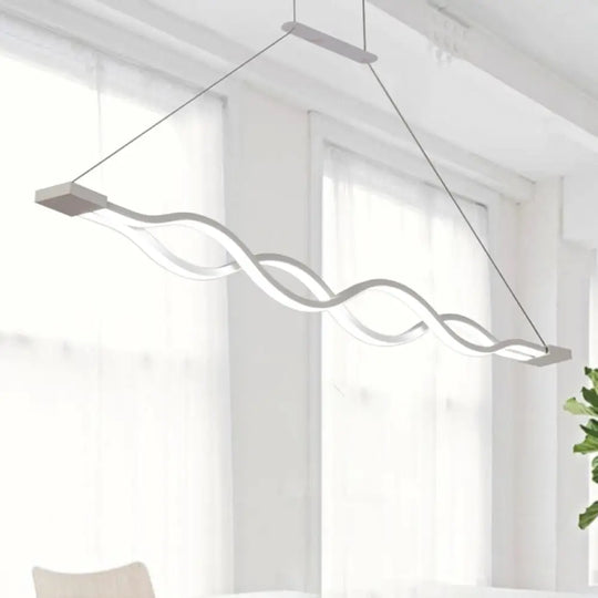 25.5’/39’ Modern White Wavy Led Pendant Light - Wide Acrylic Suspension For Island Ceiling In